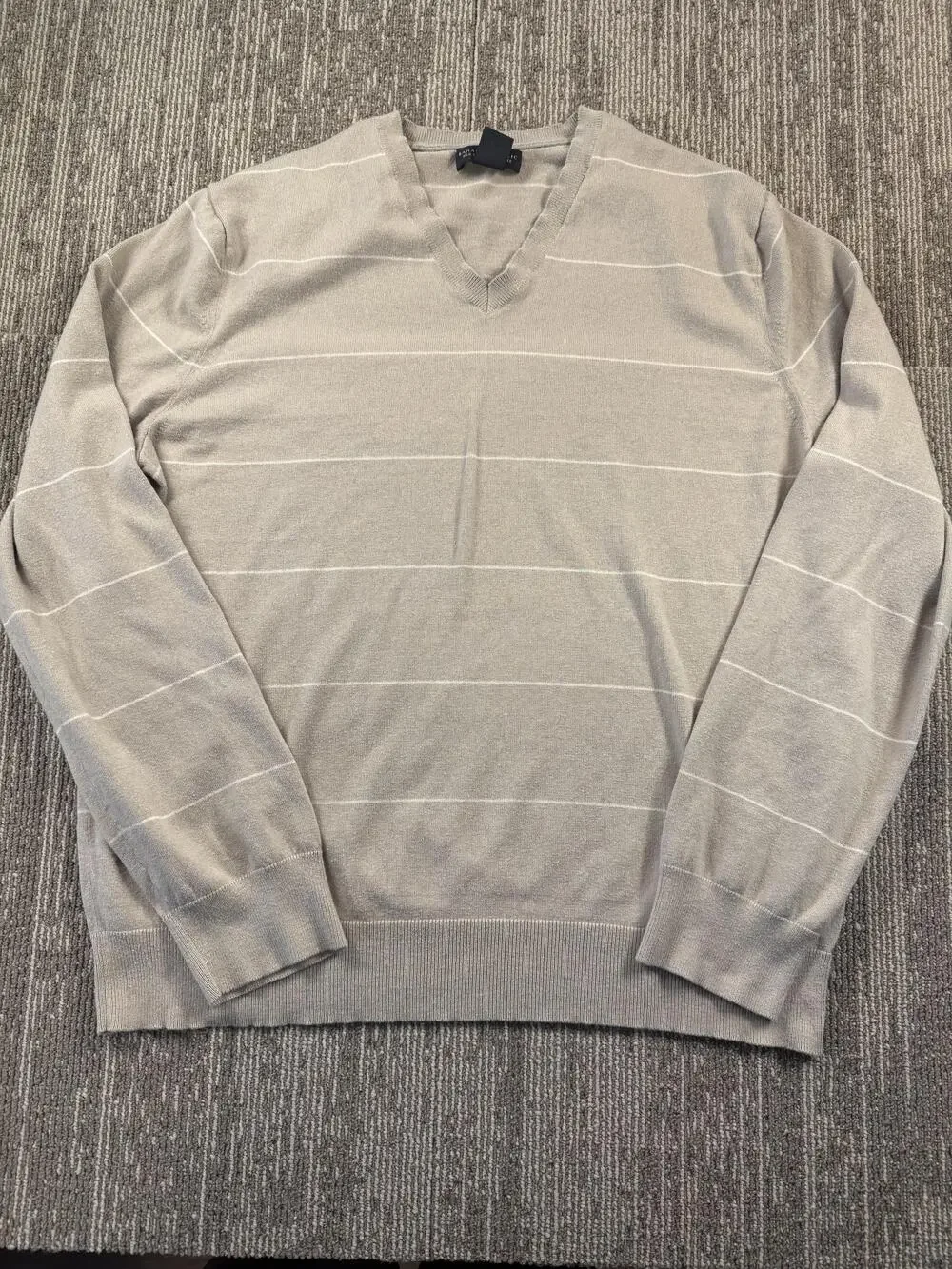 Banana Republic Sweater Mens Large Gray V Neck Silk Cotton Cashmere Striped